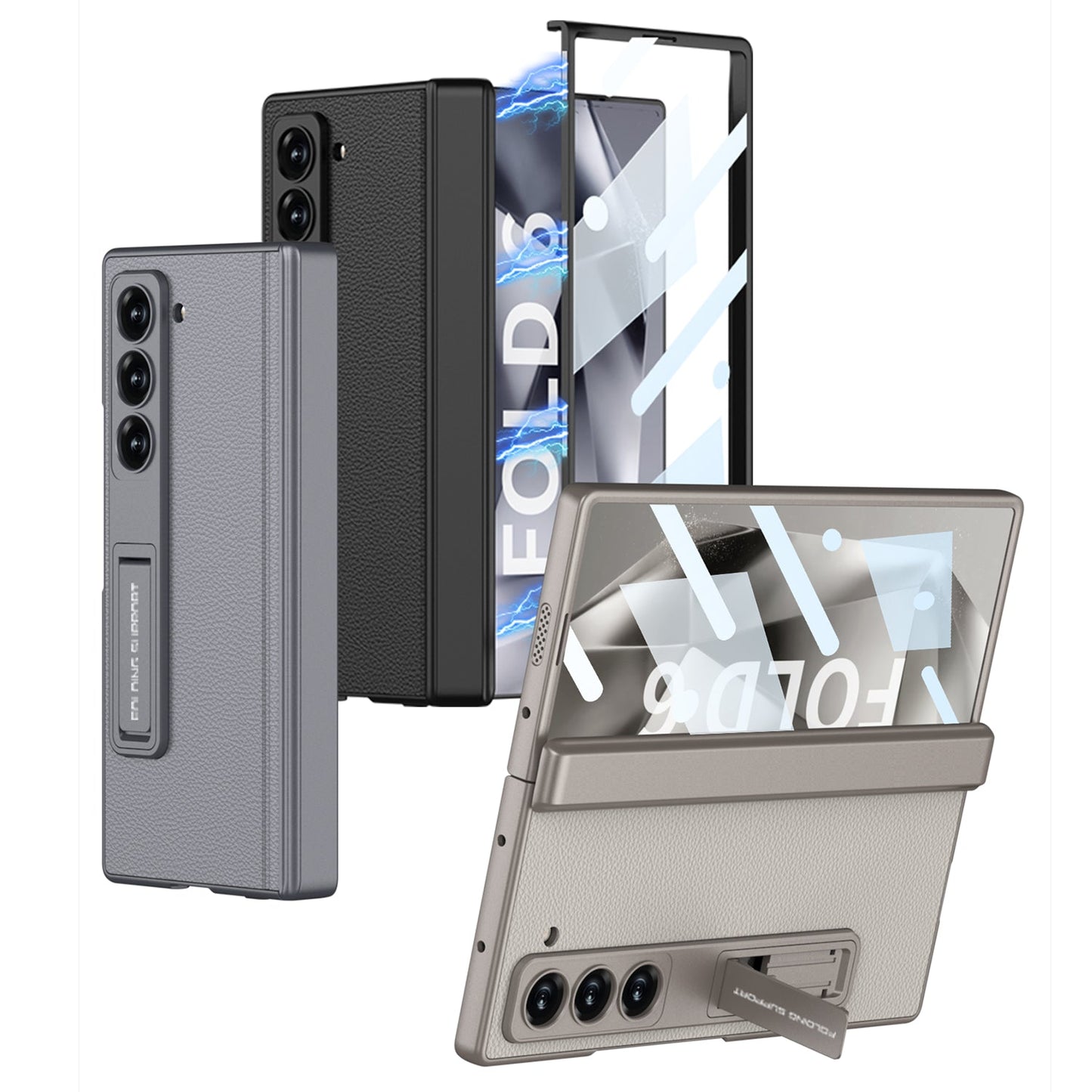 Magnetic Hinge Bracket Shockproof Leather Phone Case With Back Screen Protector For Galaxy Z Fold6