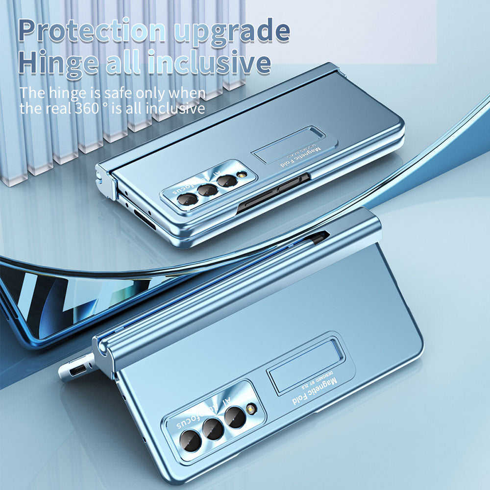 Magnetic Hinge Pen Slot Electroplated Lens Protection Folding Phone Case For Samsung Galaxy Fold5 Fold4 Fold3