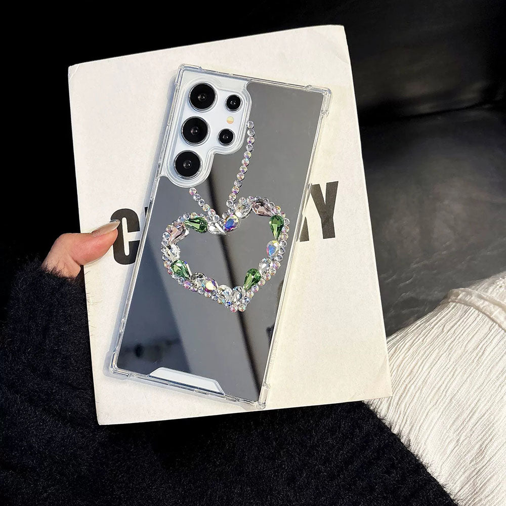 Handmade Heart Rhinestone Acrylic Mirror Phone Case For Samsung Galaxy
