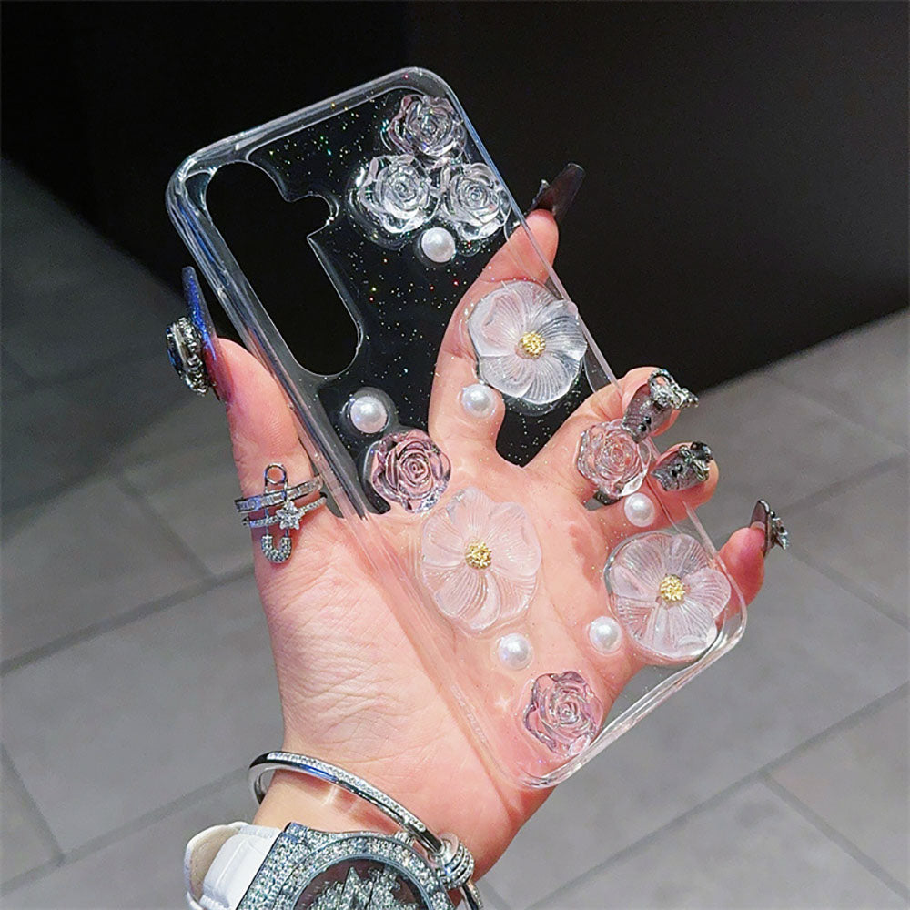Transparent Flower Pearl Phone Case For Samsung