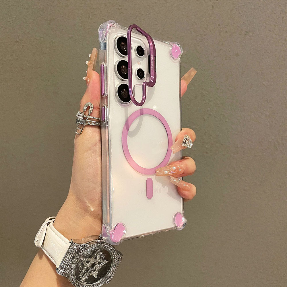 Metal Magnetic Lens Protection Bracket Transparent Phone Case For Samsung Galaxy