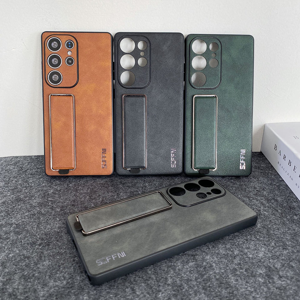 Litchi Texture Plain Leather Retro Fashion Wristband Phone Case For Samsung Galaxy