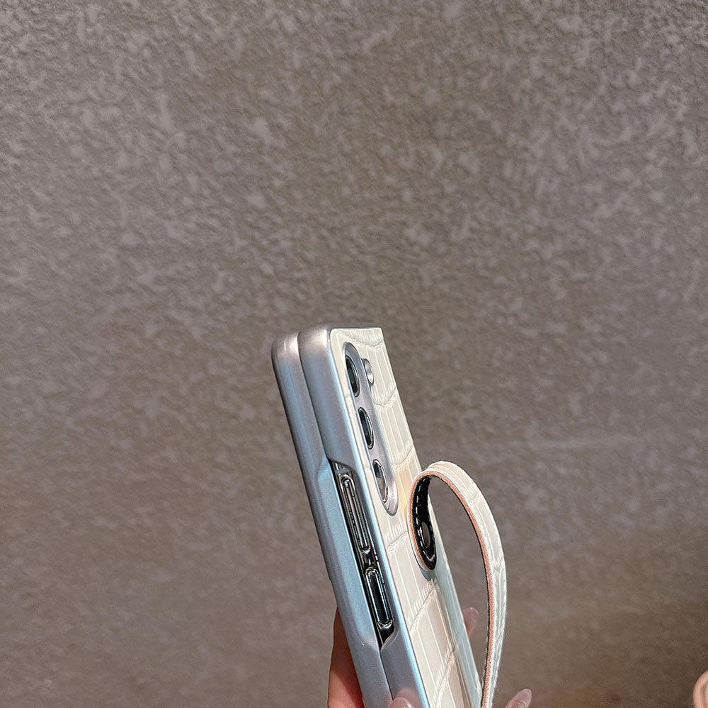 Crocodile Pattern Wristband Phone Case For Samsung Galaxy Z Fold