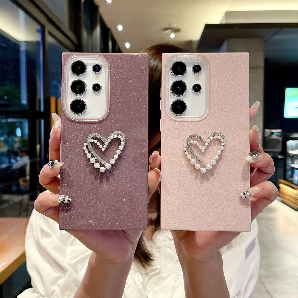 Glitter Pearl Heart Phone Case For Samsung Galaxy