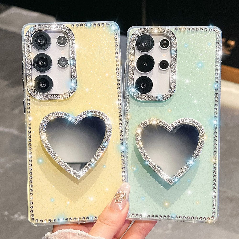 Diamond Mirror Heart Stand Phone Case For Samsung Galaxy