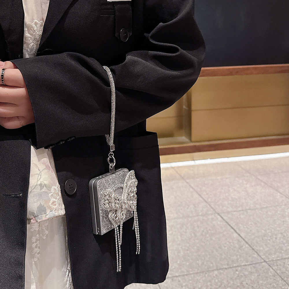 Glitter Diamond Butterfly Lanyard Phone Case For Samsung Galaxy Flip 7/6/5/4/3