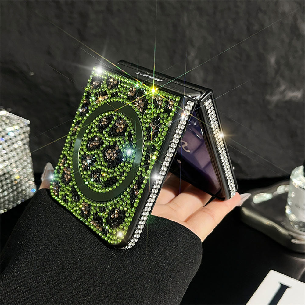 Luxury Diamond Leopard Print Magnetic Phone Case For Samsung Galaxy Z Flip 6/5/4/3
