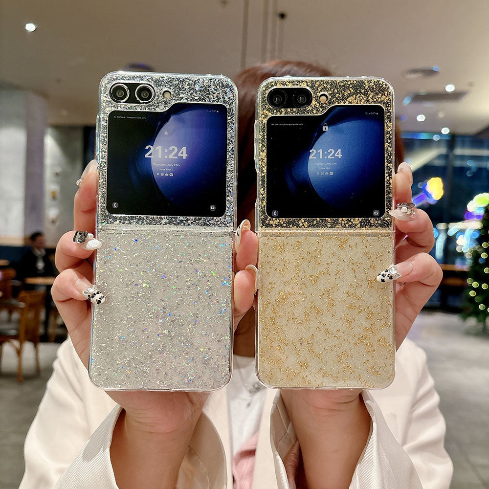 Glitter Gold Foil Diamond Flower Phone Case For Samsung Galaxy Z Flip 7/6/5