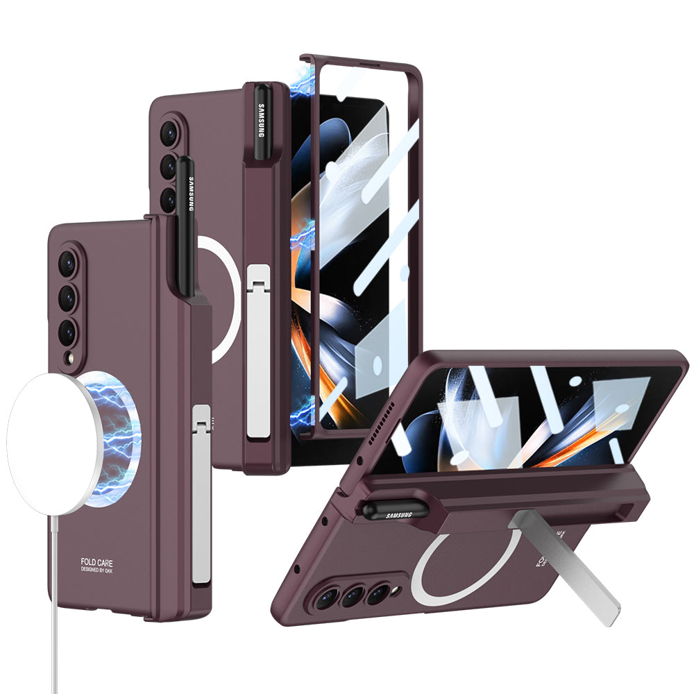 Magnetic Hinge Hidden Bracket All-included Case With Pen Box For Galaxy Z Fold4