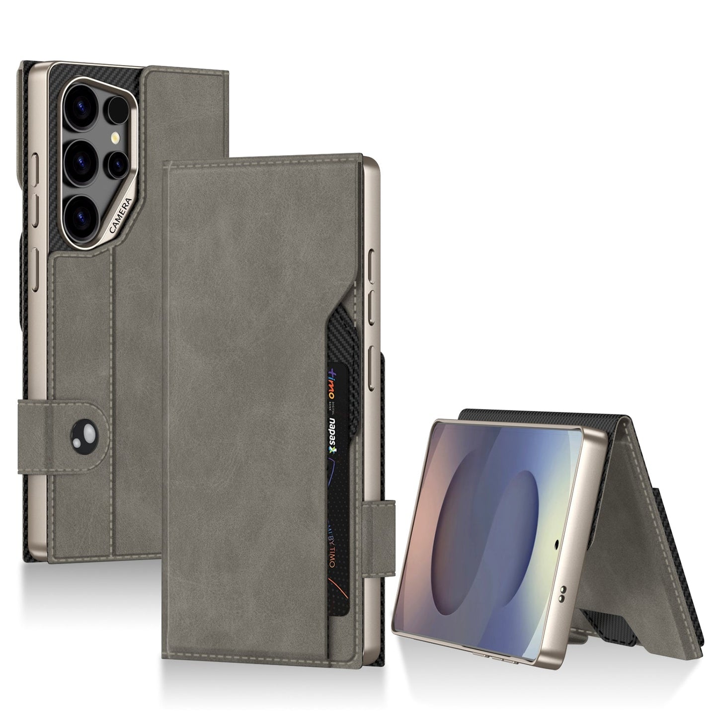 Premium Leather Wallet Card Holder Case with Magnetic Flap Button for Galaxy S25 Ultra