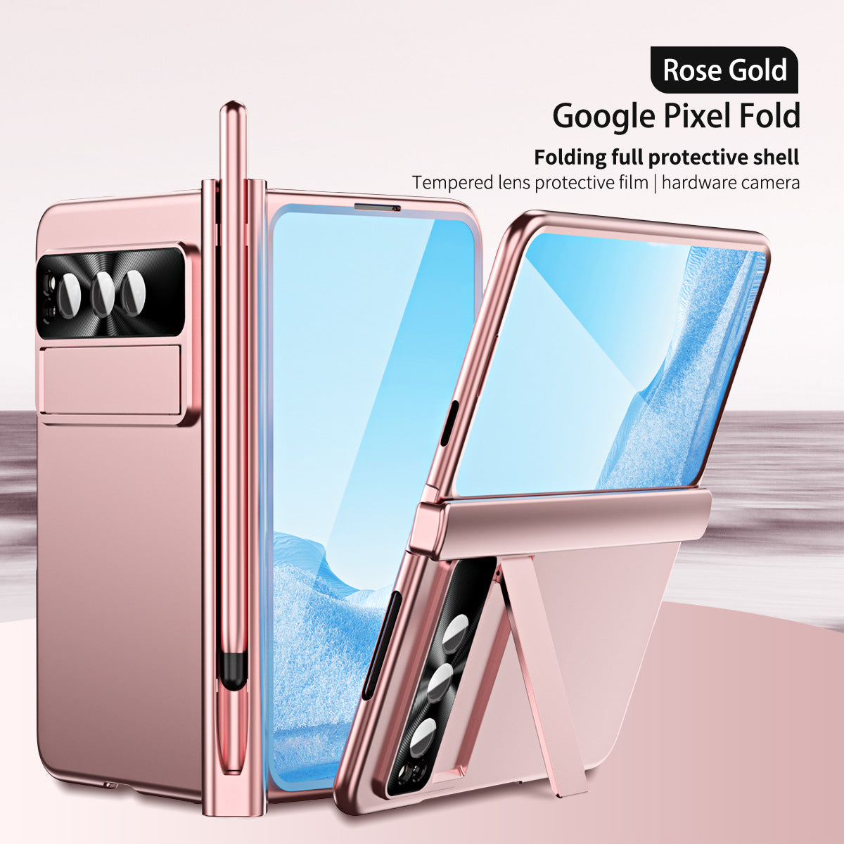 Google Pixel Fold Shell All-inclusive Protection Case With Double Pen Slot Hinge and Front Screen Protector - Mycasety Mycasety