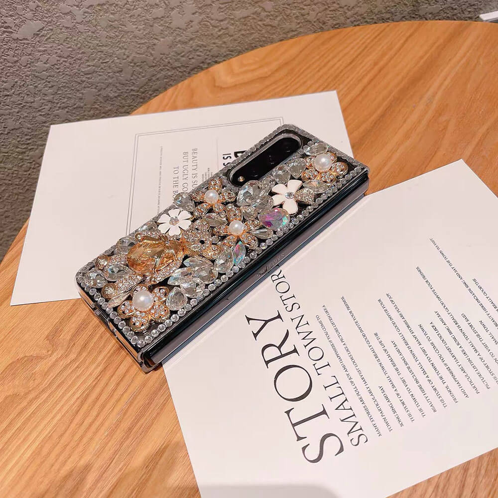 Luxurious Clear Rhinestone Flower Phone Case For Samsung Galaxy Z Fold3 Fold4 5G