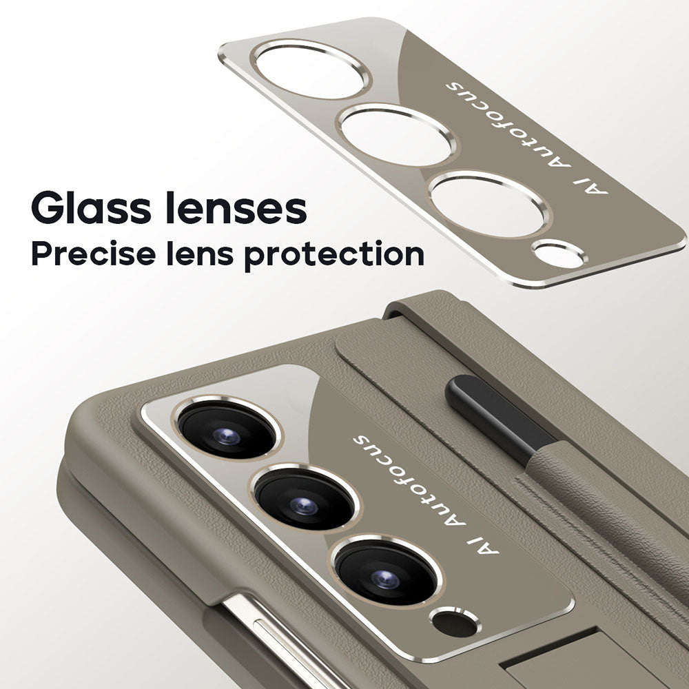 Leather Hinged All-Inclusive With Integrated Shell and Film Protective Phone Case For Samsung Galaxy Z Fold With Pen Slot