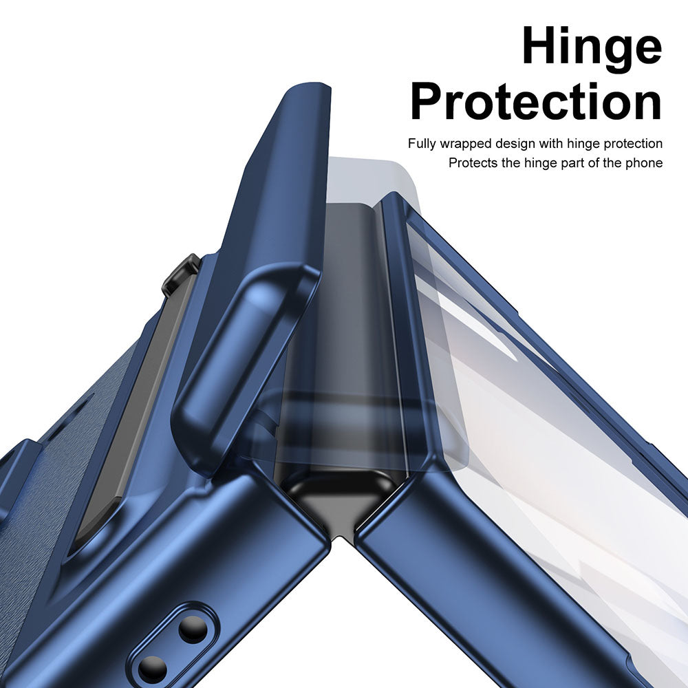 Armor Electroplated Leather Pen Slot Folding Phone Case For Samsung Galaxy Z Fold With HD Screen Protector