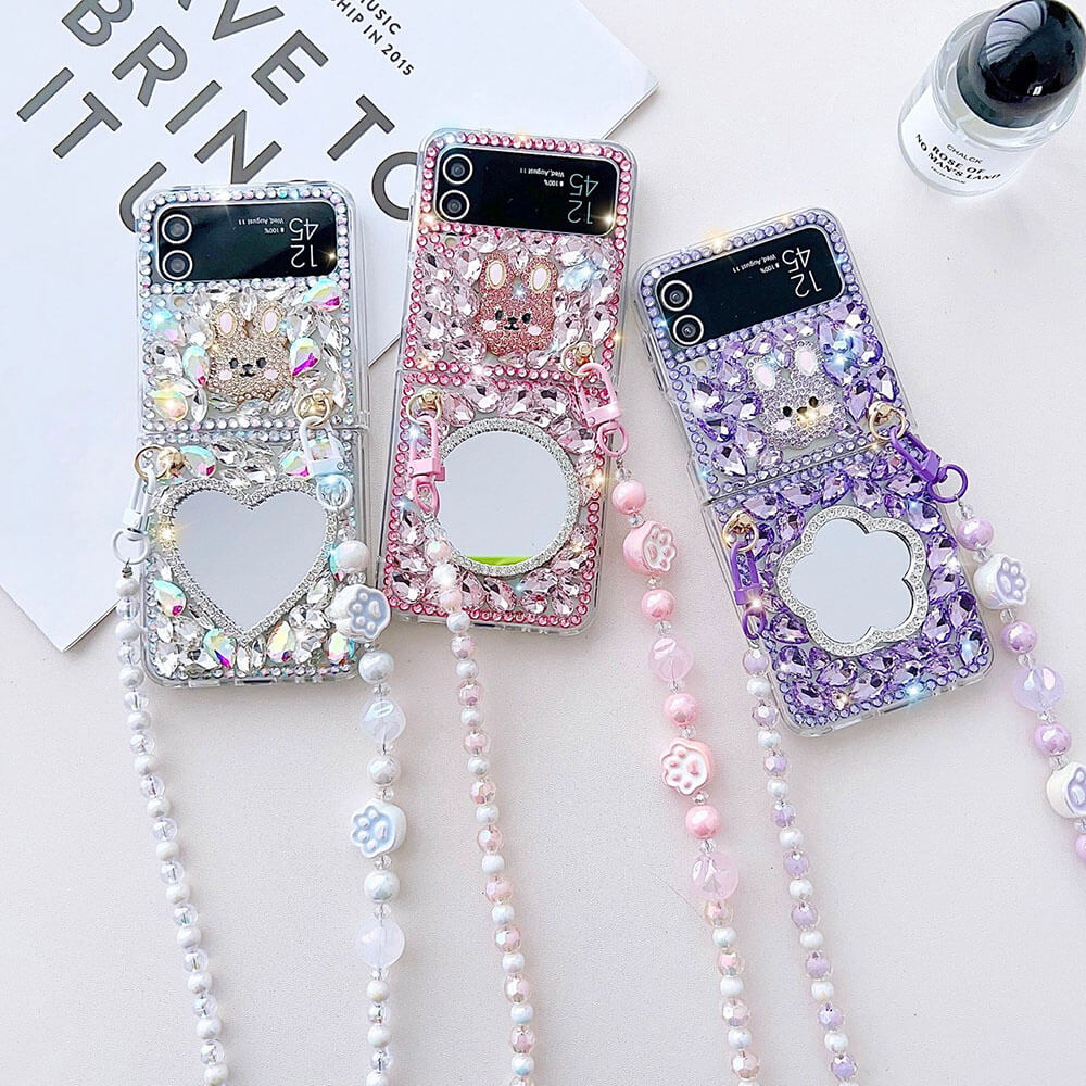 Luxurious Rhinestone Rabbit Bracelet Phone Case For Samsung Galaxy Z Flip4 Flip3 5G