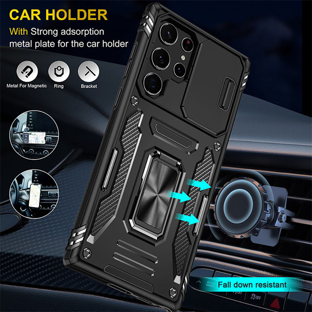Armored Rotating Ring Push Window Lens Protection Drop-proof Phone Case For Samsung