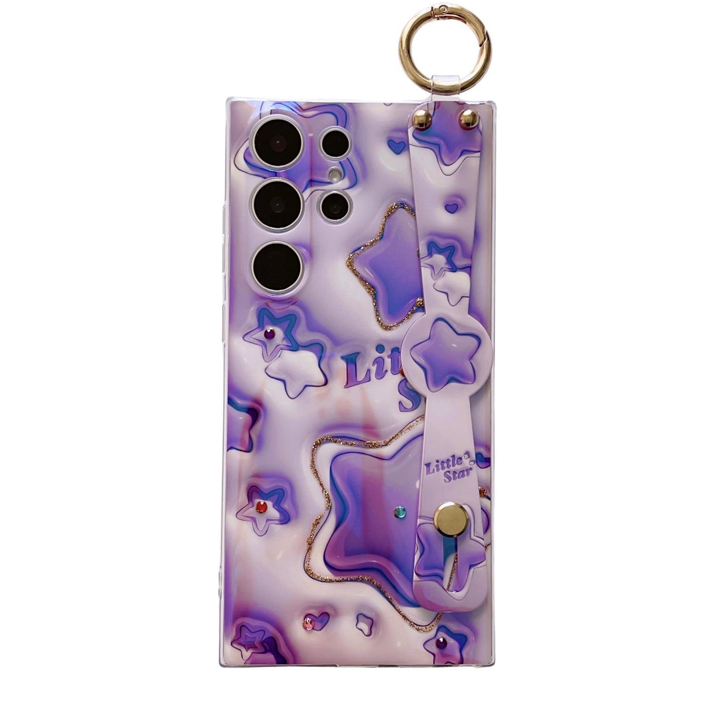 Glitter Blue Light 3D Tulips Case for Samsung Galaxy S23 S23Ultra S23Plus Soft Silicone With Wrist Strap Support Stand Shell