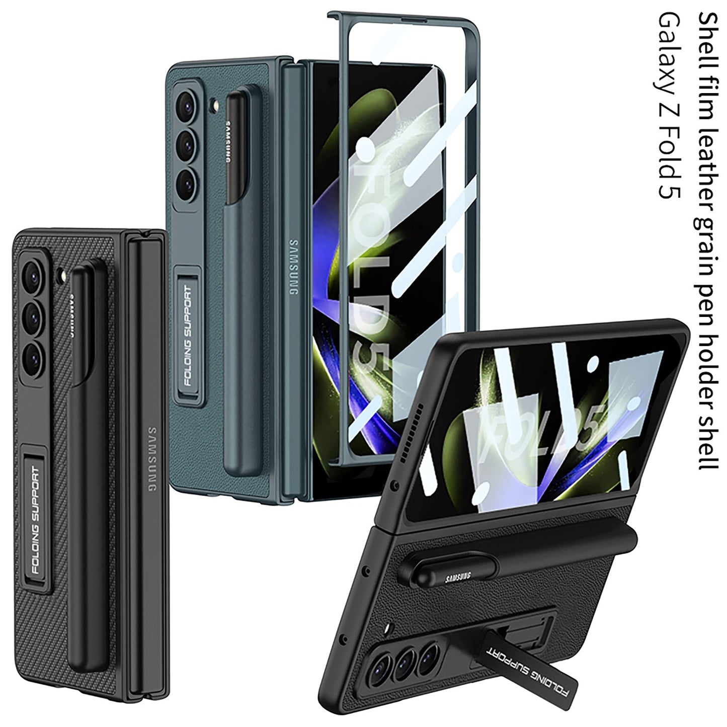 Invisible Bracket S Pen Slot Leather Protective Phone Case With Back Screen Protector For Galaxy Z Fold 5/4/3 5G