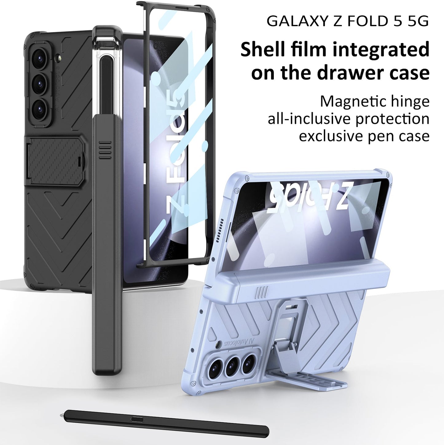 Magnetic Armor All-included Slide Pen Case With Back Screen Glass Hinge Holder Phone Cover For Galaxy Z Fold3 Fold4 Fold5 Fold6