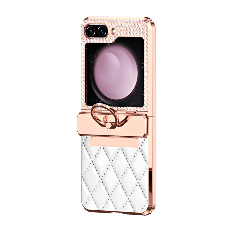 Lyxury Crystal Leather Ring Holder Protective Phone Case For Galaxy Z Flip 7/6/5/4/3