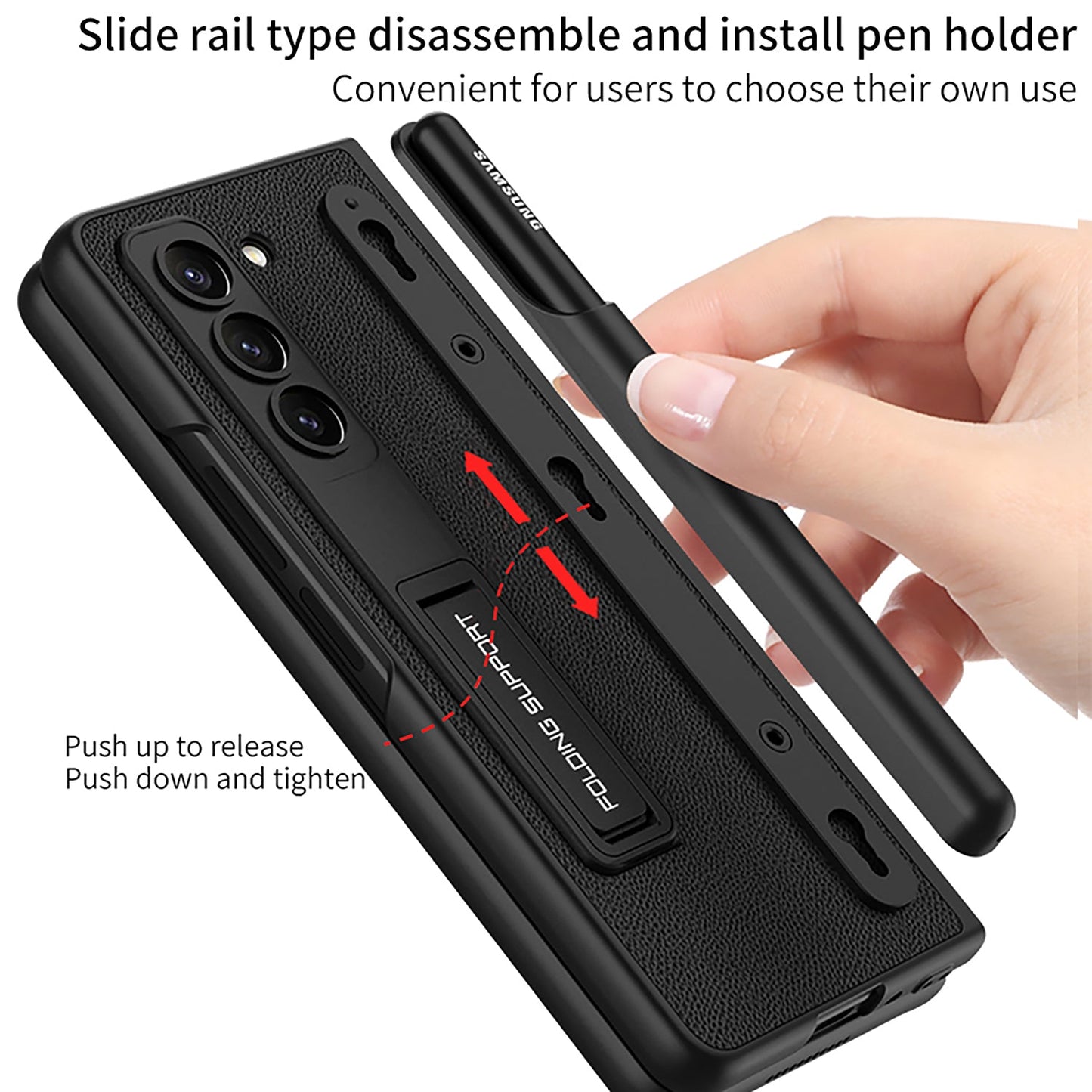 Invisible Bracket S Pen Slot Leather Protective Phone Case With Back Screen Protector For Galaxy Z Fold 5/4/3 5G