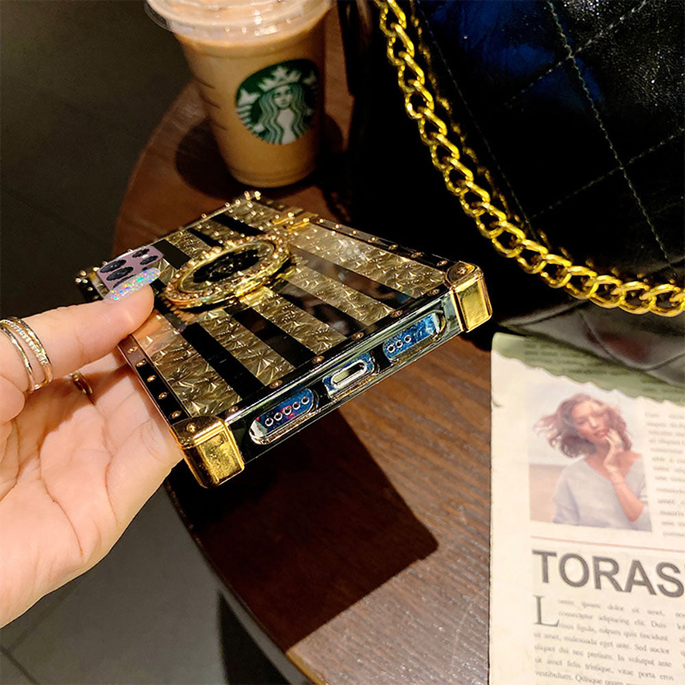 Newest Luxury Brand Black Rose Flower Stripe Glitter Gold Square For Samsung Galaxy