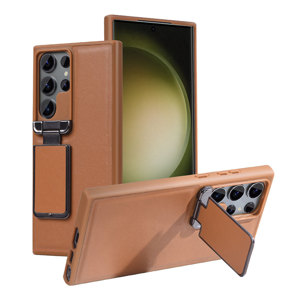 Flip Cover Lens Bracket First Layer Cowhide All-Inclusive Shockproof Phone Case For Samsung