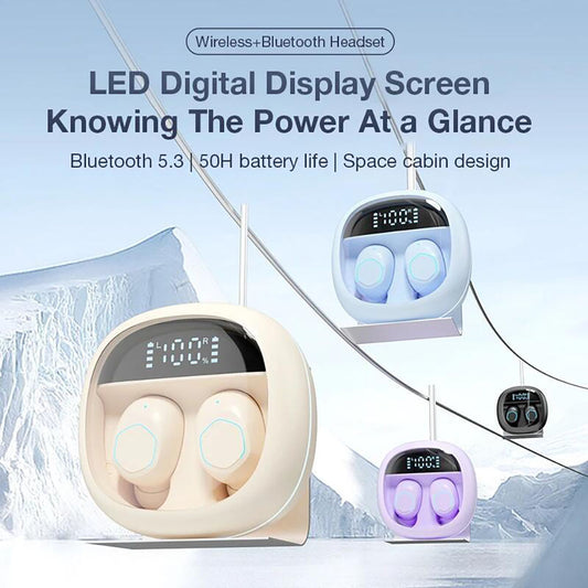 Macaron Transparent Intelligent Digital Display Noise Reduction Long Battery Life Wireless In-Ear Bluetooth Headphones