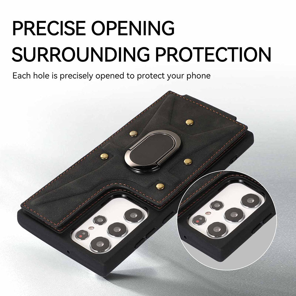 Armor Ring Buckle Leather Case Card Holder Phone Case For Samsung Galaxy