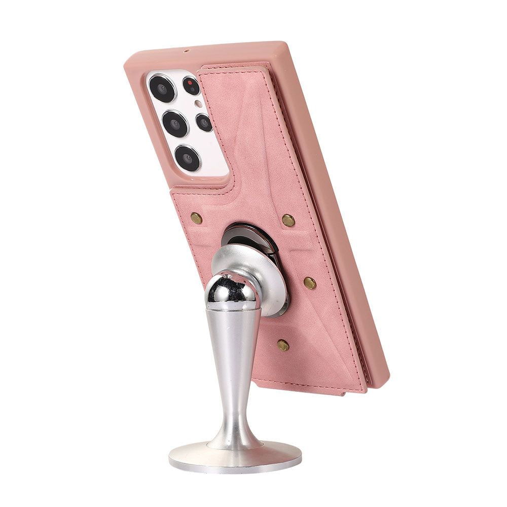 Armor Ring Buckle Leather Case Card Holder Phone Case For Samsung Galaxy