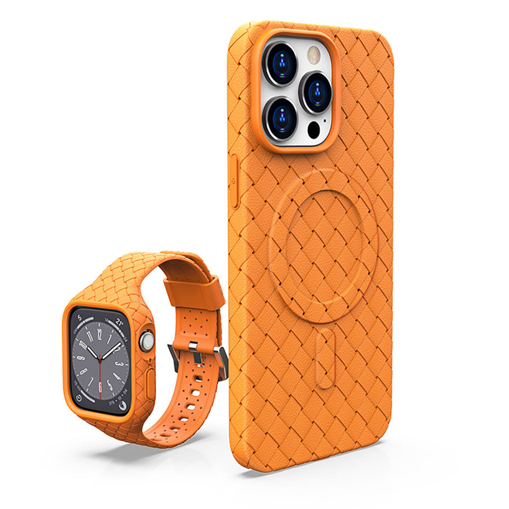 Heat Dissipation Magnetic Woven Pattern Tpu iPhone Case With Apple Watch Band