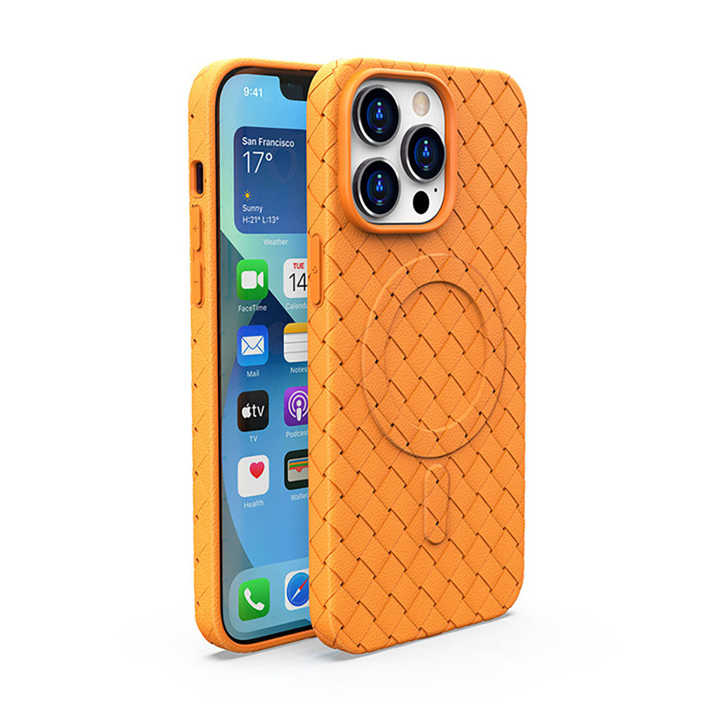 Heat Dissipation Magnetic Woven Pattern Tpu iPhone Case With Apple Watch Band