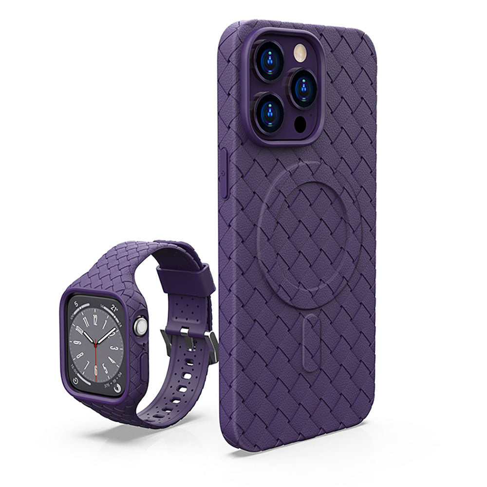 Heat Dissipation Magnetic Woven Pattern Tpu iPhone Case With Apple Watch Band