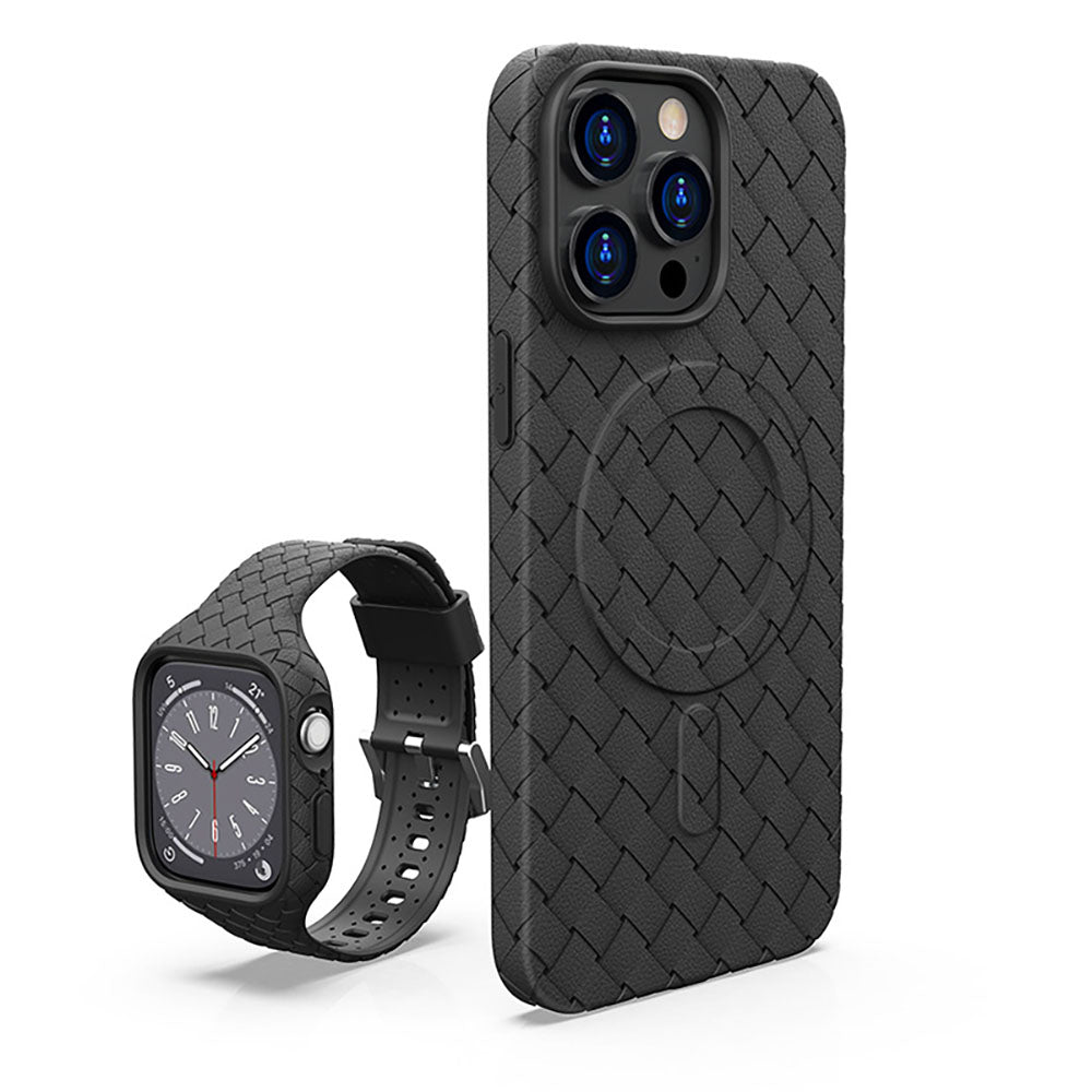 Heat Dissipation Magnetic Woven Pattern Tpu iPhone Case With Apple Watch Band