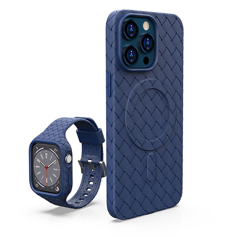 Heat Dissipation Magnetic Woven Pattern Tpu iPhone Case With Apple Watch Band