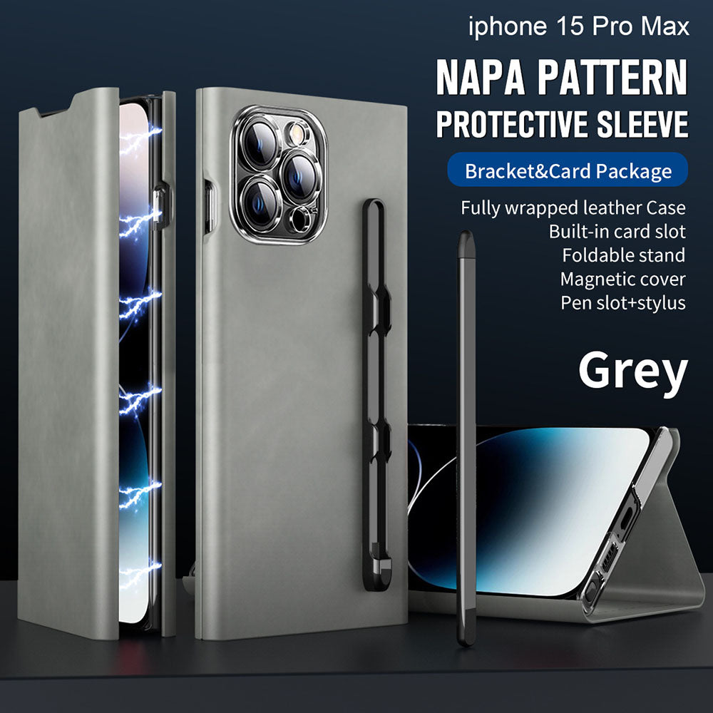 Card Holder Magnetic Anti-Fall Protective Leather Case With Pen Slot Phone Case For iPhone