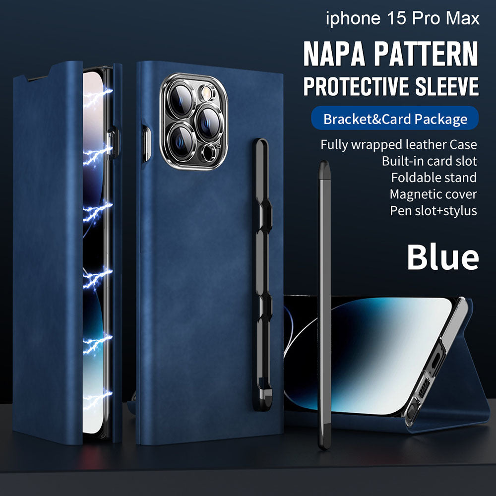 Card Holder Magnetic Anti-Fall Protective Leather Case With Pen Slot Phone Case For iPhone