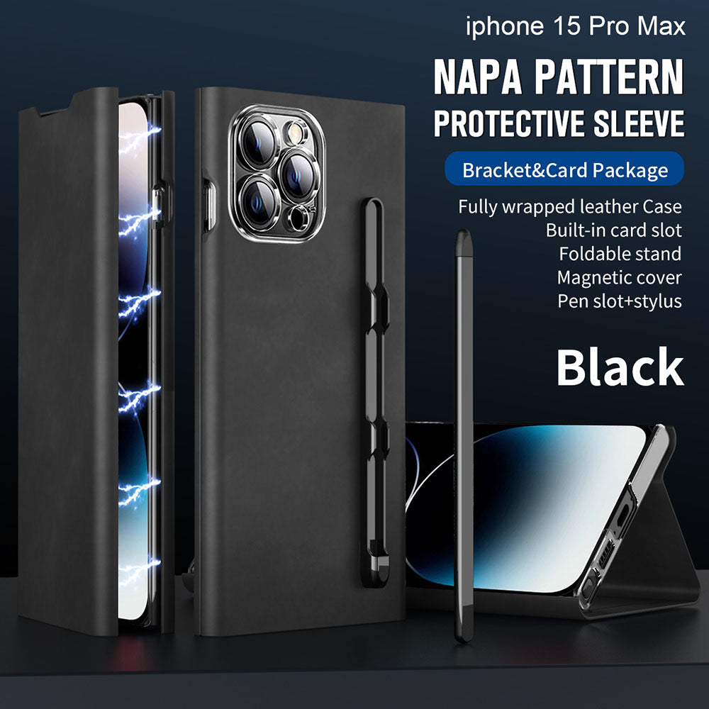 Card Holder Magnetic Anti-Fall Protective Leather Case With Pen Slot Phone Case For iPhone