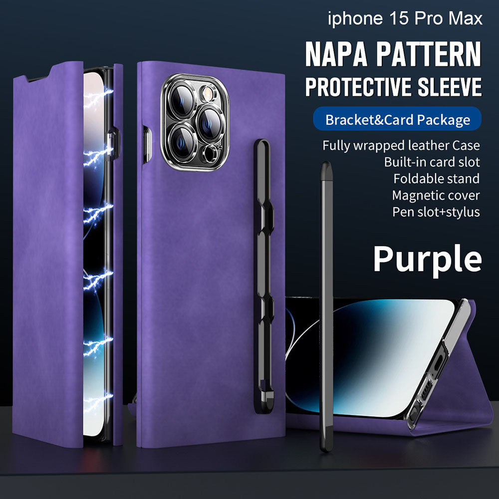 Card Holder Magnetic Anti-Fall Protective Leather Case With Pen Slot Phone Case For iPhone