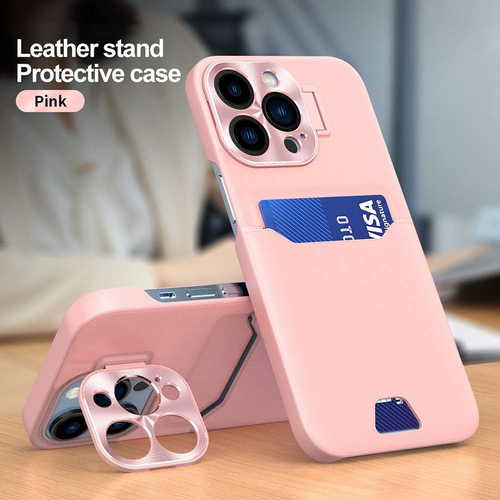 Metal Lens Protective Cover Invisible Bracket Card Slot Matte Protective Phone Case For iPhone