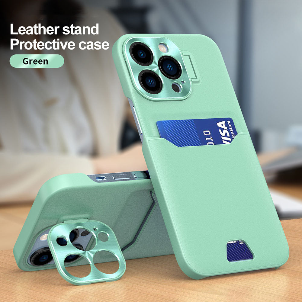 Metal Lens Protective Cover Invisible Bracket Card Slot Matte Protective Phone Case For iPhone