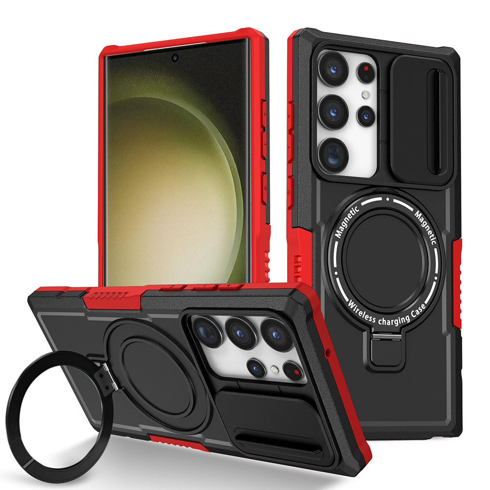 Magnetic  Holder Lens Protection Sliding Window Phone Case For Samsung