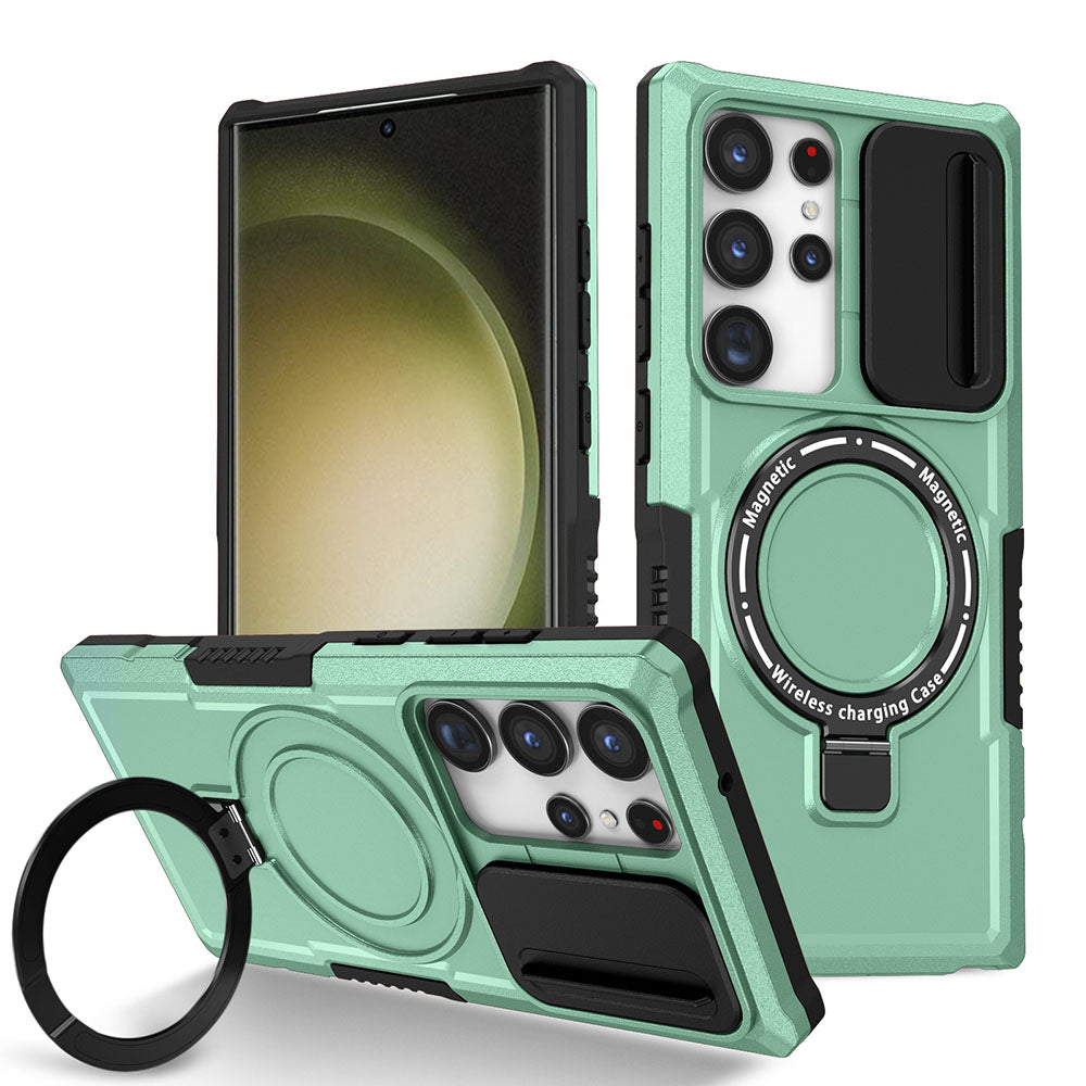 Magnetic  Holder Lens Protection Sliding Window Phone Case For Samsung