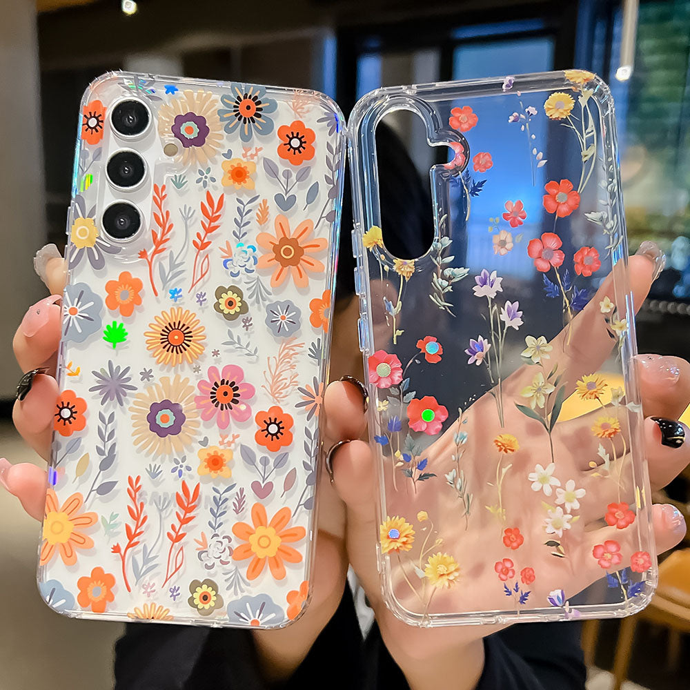 Electroplated Small Floral Laser Colorful Flower Anti-Fall Phone Case For Samsung