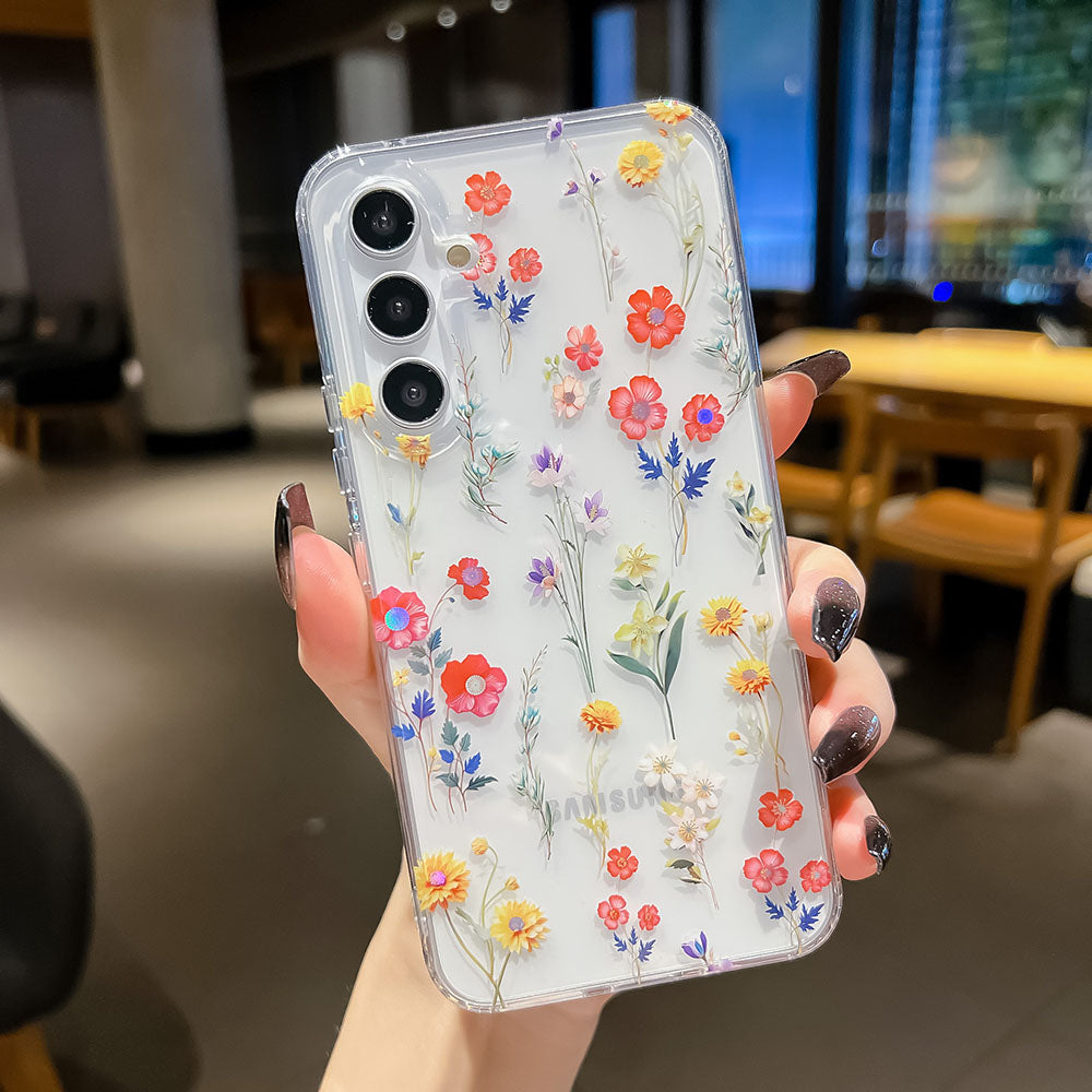 Electroplated Small Floral Laser Colorful Flower Anti-Fall Phone Case For Samsung