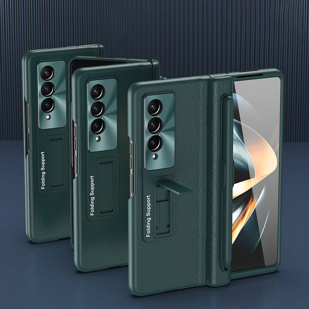 Central Axis With Pen Folding Anti-Fall Shell Film Integrated Leather Phone Case For Samsung Galaxy fold4 fold3 5G