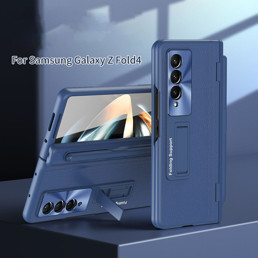 Central Axis With Pen Folding Anti-Fall Shell Film Integrated Leather Phone Case For Samsung Galaxy fold4 fold3 5G
