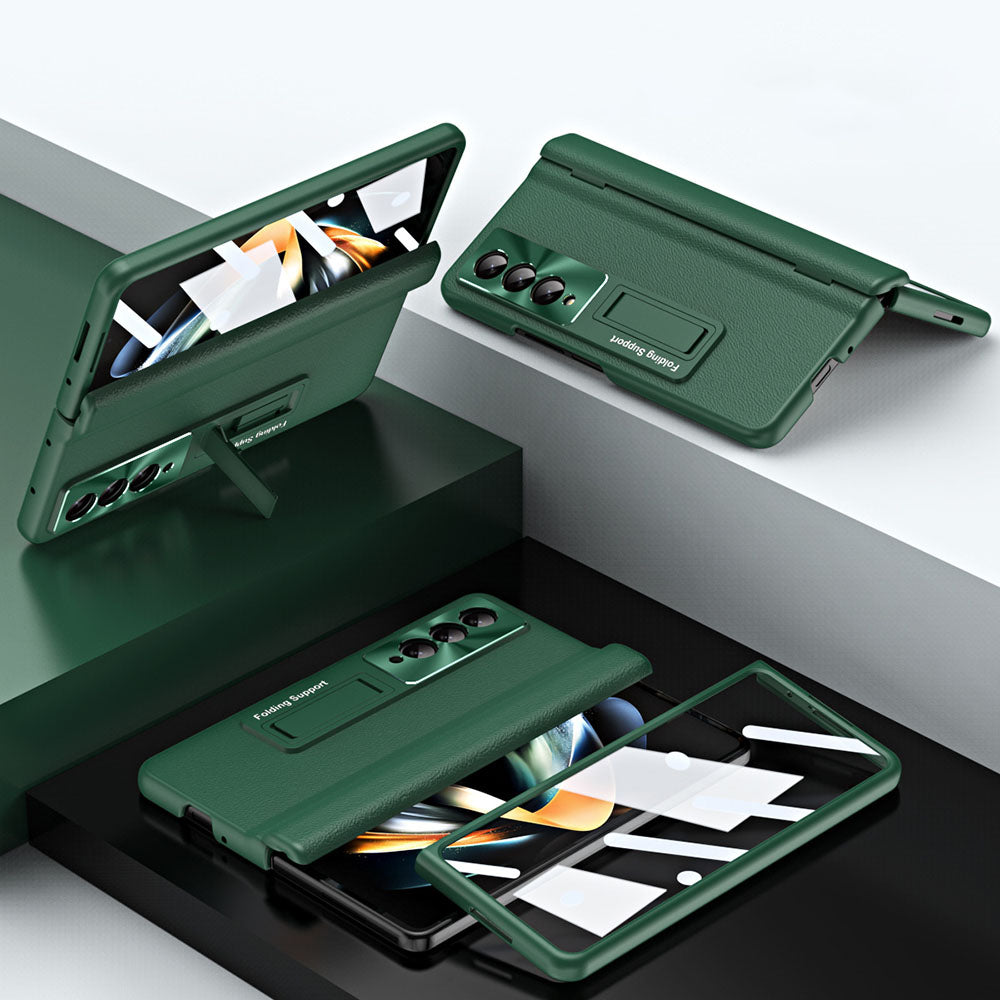 Central Axis With Pen Folding Anti-Fall Shell Film Integrated Leather Phone Case For Samsung Galaxy fold4 fold3 5G