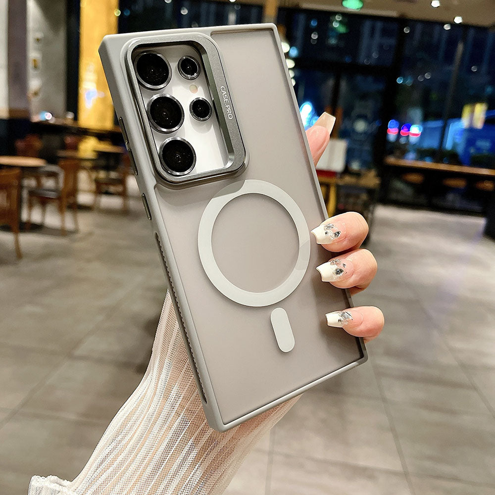 Side Cooling Matte Metal Lens Holder Magnetic Phone Case For Samsung Galaxy With Lens Protective Film