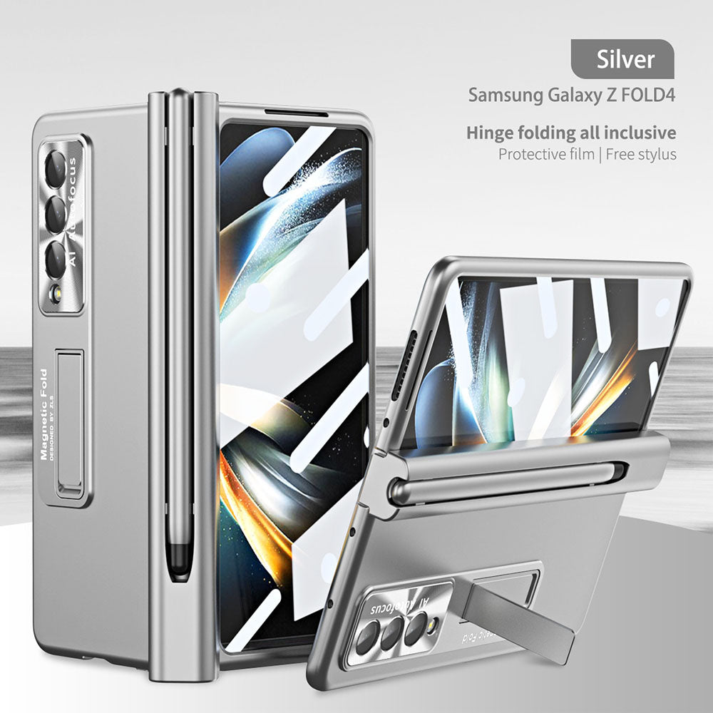Magnetic Hinge Pen Slot Electroplated Lens Protection Folding Phone Case For Samsung Galaxy Fold5 Fold4 Fold3